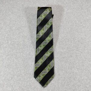 Ermenegildo Zegna Neck Tie Black Green Striped Paisley Jacquard Silk 62in